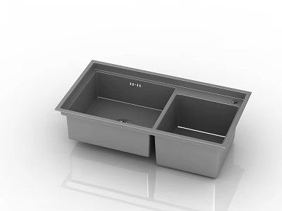 Modern Gray Double Bowl Kitchen Sink With Sleek Surface And Functional Design 3d model