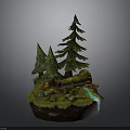 Mini Natural Forest Scene With Pine Trees Fallen Log Mushrooms Rocks And Waterfall