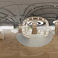 Modern Specialty Store Interior With Curved White Structures And Multiple Display Stands