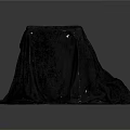 Mysterious Long Object Covered With Dark Draped Fabric On Gray Background
