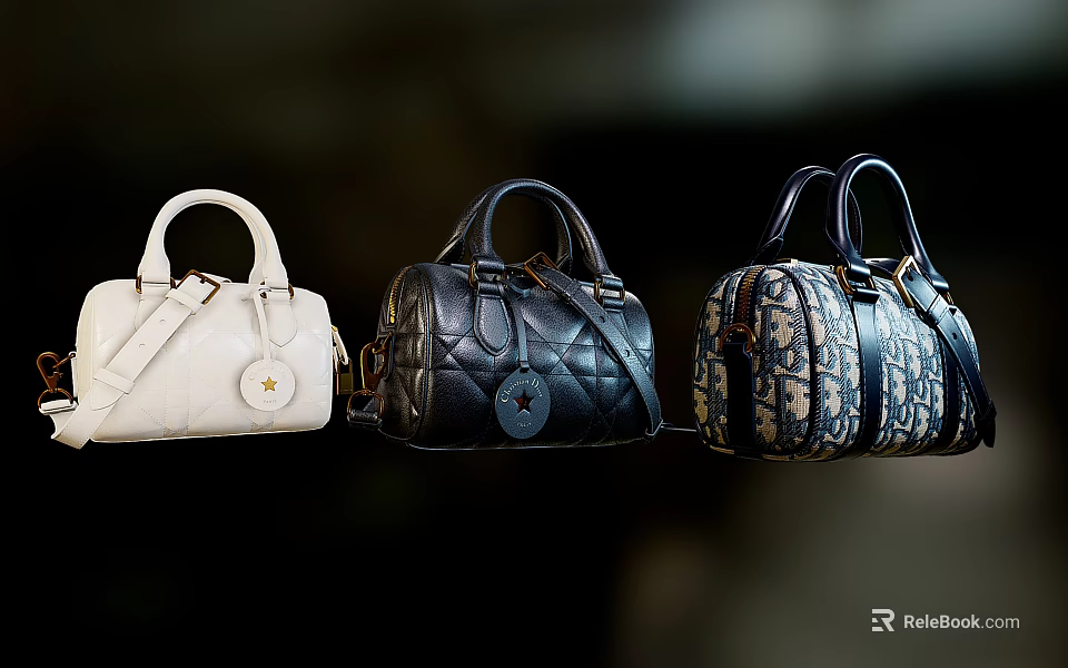 Fashionable Women Handbags Collection With White Quilted Black And Patterned Designs And Top Handles 3d model 