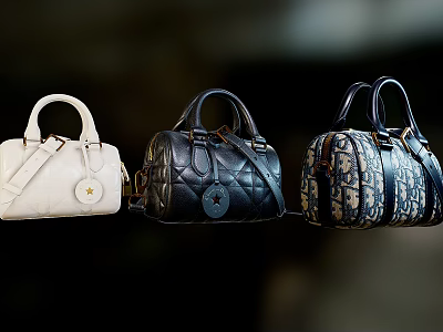 Fashionable Women Handbags Collection With White Quilted Black And Patterned Designs And Top Handles 3d model