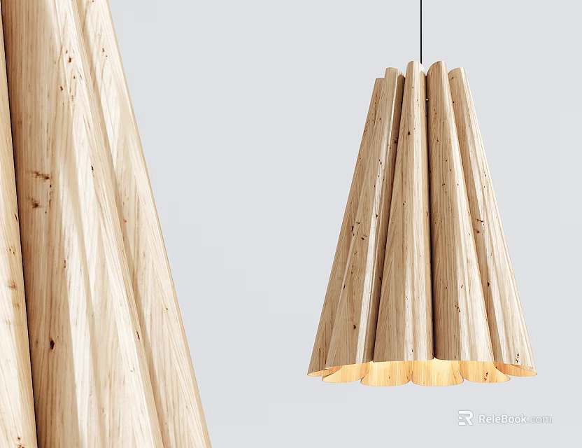 Modern Wooden Pendant Light with Unique Pleated Design for Interior Decoration 3d model 