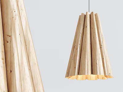 Modern Wooden Pendant Light with Unique Pleated Design for Interior Decoration 3d model
