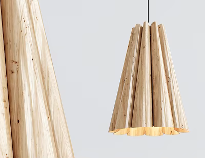 Modern Wooden Pendant Light with Unique Pleated Design for Interior Decoration 3d model