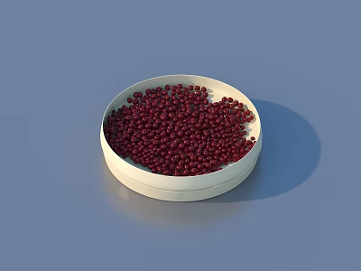 Fresh Red Small Berries Filled in White Bowl on Blue Background 3d model
