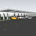 Solar Panel Canopy Covering Outdoor Parking Lot With Multiple Parked Cars