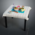 Dining Table With Checkered Tablecloth Bowl Of Food Chopsticks And Cup
