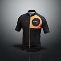 Black and Orange Short Sleeved Cycling Jersey With Front Zipper And Circular Logo Design