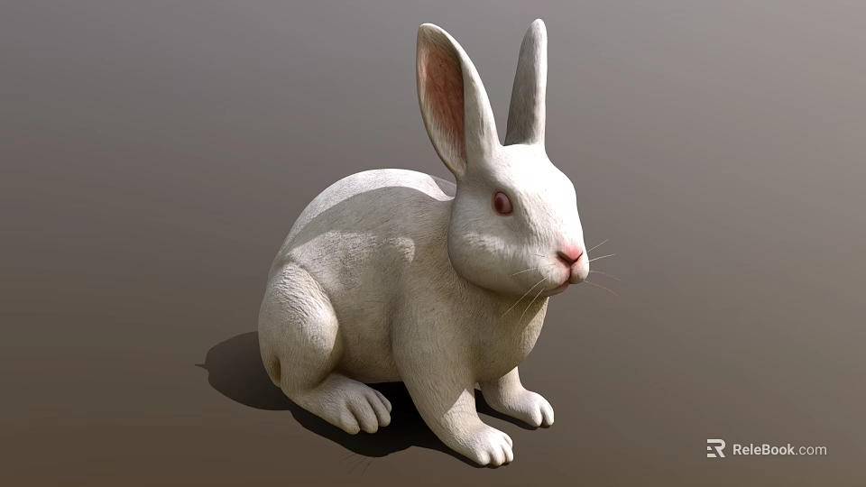 White Rabbit 3D Model in Sitting Pose with Long Ears and Red Eyes 3d model 