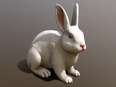White Rabbit 3D Model in Sitting Pose with Long Ears and Red Eyes 3d model