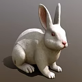 White Rabbit 3D Model in Sitting Pose with Long Ears and Red Eyes
