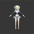 Anime Style Game Film Character With Green Hair Twin Tails And Blue White Uniform