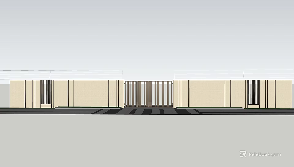 Modern Entrance Gate Design With Symmetrical Walls and Grille Structure 3d model 