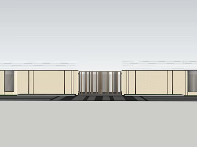Modern Entrance Gate Design With Symmetrical Walls and Grille Structure 3d model