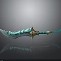Fantasy Decorative Sword with Blue Serrated Blade Golden Hilt and Green Handle