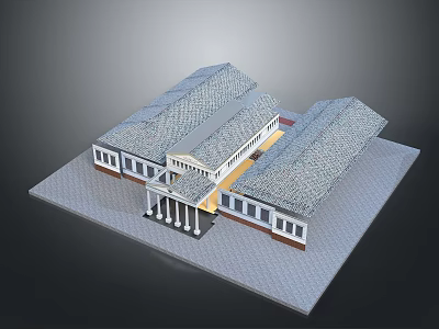 Classical Architectural Model Featuring Sloped Tile Roof Columned Portico And White Facade 3d model