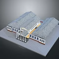 Classical Architectural Model Featuring Sloped Tile Roof Columned Portico And White Facade