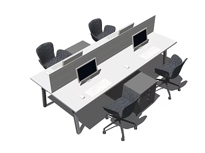 Modern Office Desk Setup With Computer Monitors Office Chairs And Dividers 3d model