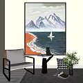 Mountain Sea Sailboat Wall Art With Orange Beach And Interior Decor Elements