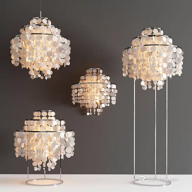 Stylish Lighting Combinations With White Circular Pendants And Metal Hanging Frames 3d model 