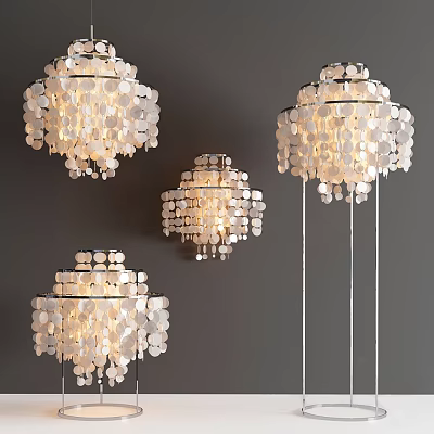 Stylish Lighting Combinations With White Circular Pendants And Metal Hanging Frames 3d model