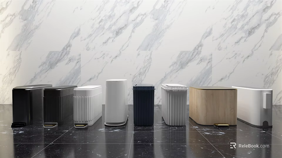 Modern Public Facility Trash Bins With Various Colors And Materials In Public Areas 3d model 