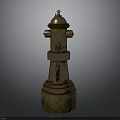 Rusty Fire Hydrant With Silver Top Mossy Base And Vertical Nozzles Structure