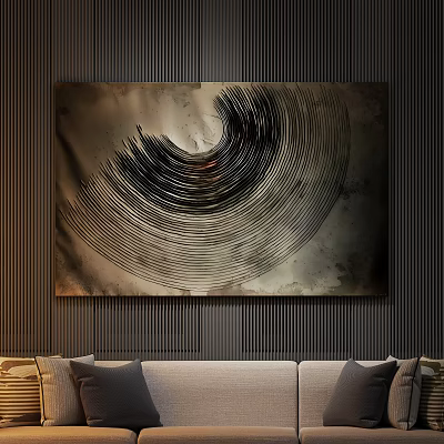 Contemporary Abstract Painting With Textured Spiral Lines On Dark Wall Background 3d model