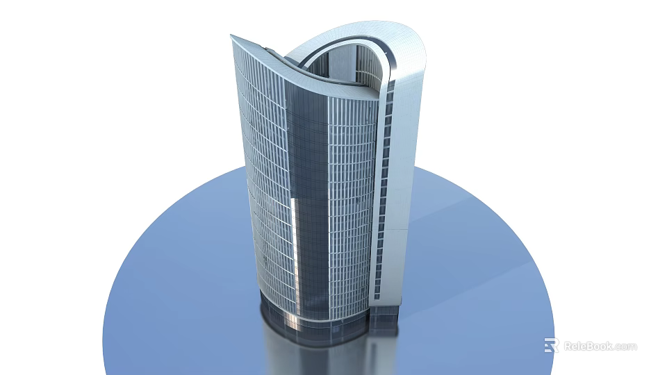 Modern Commercial Complex With Curved Glass Curtain Walls And Tall Architectural Design 3d model 