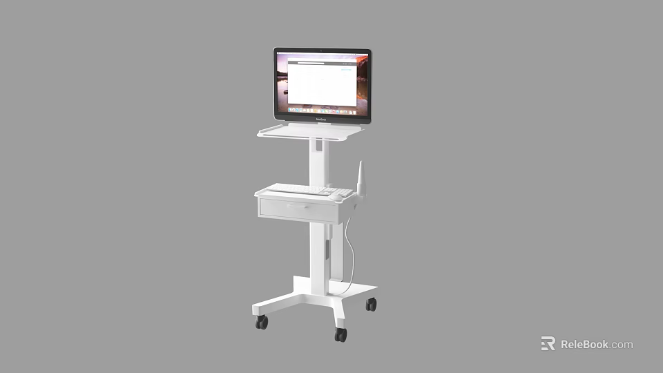 Medical Equipment Mobile Cart with Display Screen and Storage Drawer on Wheels 3d model 