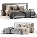 Stylish Double Bed With Upholstered Headboard Soft Pillows And Bedside Tables 3d model