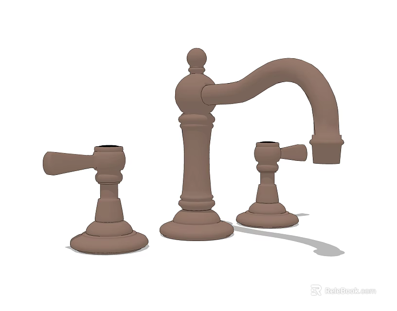 Vintage Brown Bathroom Faucet With Two Side Handles And Classic Design 3d model 