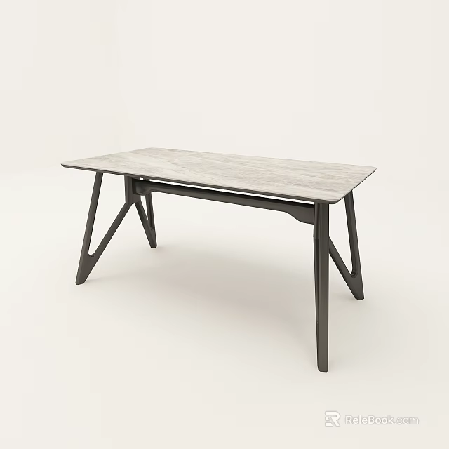 Modern Dining Table With Light Smooth Top And Black Angular Legs Structure 3d model