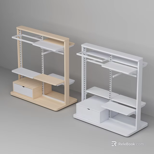 Baby Store Display Shelves With Wooden And White Multi Tier Storage Units 3d model 