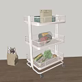 White 3 Tier Rolling Bathroom Shelf Metal Mesh Storage Organizer with Wheels for Bathroom Supplies