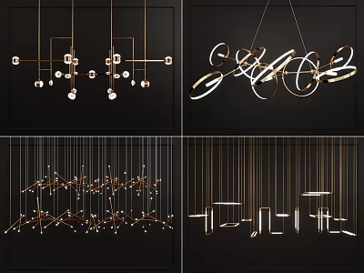 Modern Gold Chandeliers With Unique Geometric Designs For Home Interior Lighting 3d model