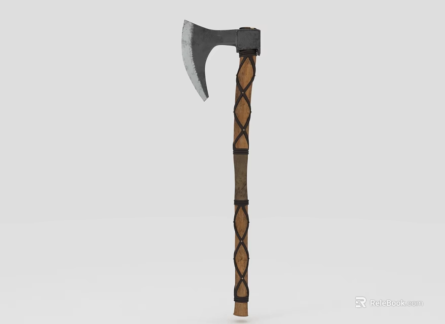 Traditional Axe With Metal Blade And Woven Wooden Handle Design 3d model 