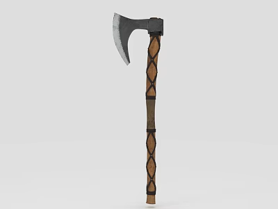 Traditional Axe With Metal Blade And Woven Wooden Handle Design 3d model