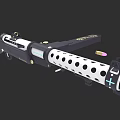 Modern Tactical Shotgun With Perforated Barrel Gold Accents Blue Cross Sight And Ammunition