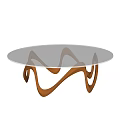 Modern Elegant Curved Design Coffee Table With Gold Metal Frame And Glass Top