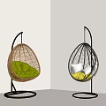 Stylish Rattan Egg Hanging Chairs With Green Red Yellow Cushions And Black Metal Stand
