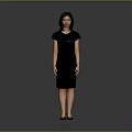 Elegant Woman In Black Dress Standing Against Gray Background With Confident Pose And Heels