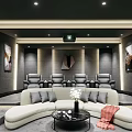 Modern Luxurious Home Theater Interior With Curved Sofa Recliner Seats And Projector