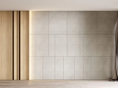Modern Interior Background Wall With Wooden Panel And Gray Tile Texture 3d model