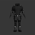 Tactical Character In Dark Uniform With Body Armor And Utility Belt