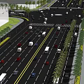 Urban Road Infrastructure Design with Multiple Lanes Vehicles and Palm Trees