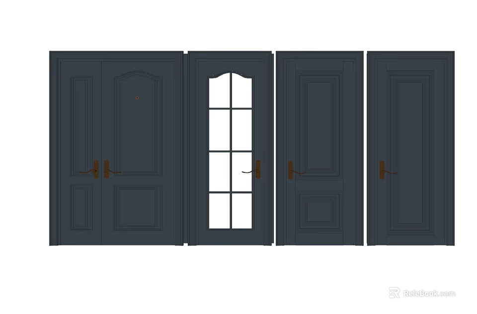 Modern Dark Hinged Doors Featuring Glass Pane And Solid Panel Designs 3d model