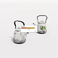 White Speckled Tea Kettles With Black Handles And Green Plant Red Berries Design