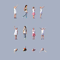 Group of Children in Various Poses Including Raising Hands Walking and Handstands Against Gray Background